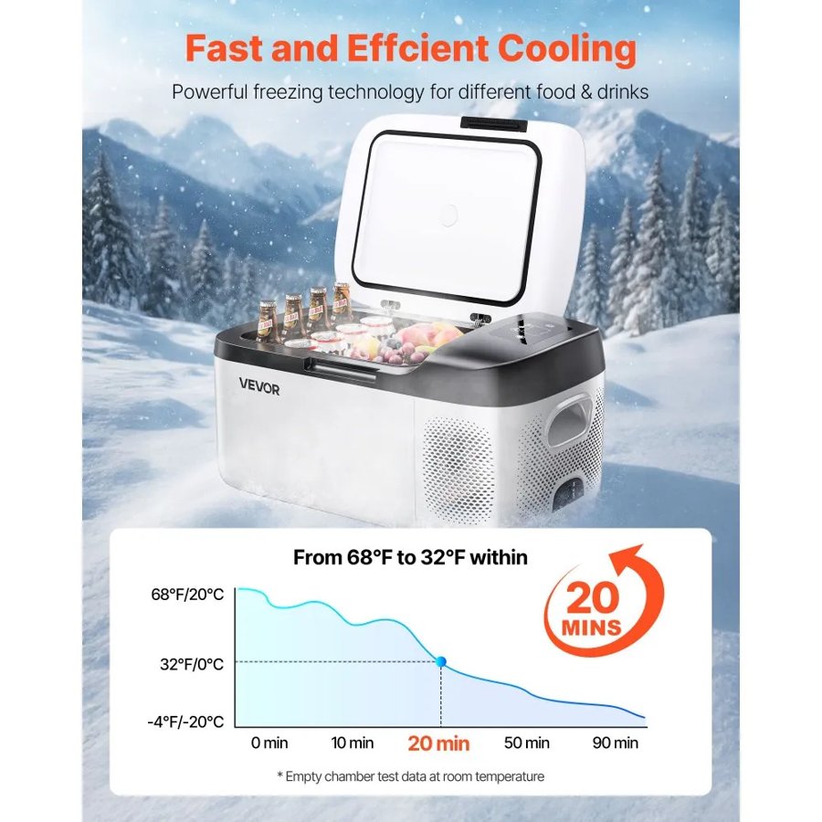 VEVOR 12V Car Mini Fridge – 15L, 60W, App & USB Control