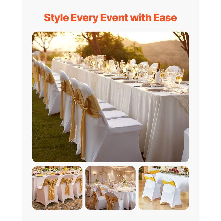 VEVOR White Spandex Chair Covers – 150 Pcs, 95% Polyester