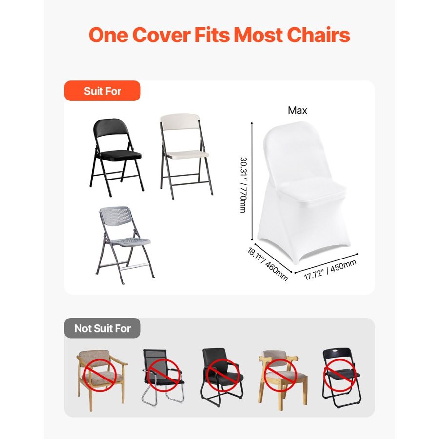 VEVOR White Spandex Chair Covers – 150 Pcs, 95% Polyester