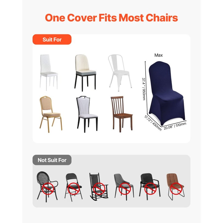 VEVOR 50 Pcs Navy Blue Chair Covers, Polyester Spandex Chair Cover, Stretch Slipcovers for Wedding Party Dining Banquet Flat-Front Chair Covers, Fits Chair Measures up to 20.08 x 17.72 x 37.4 inch