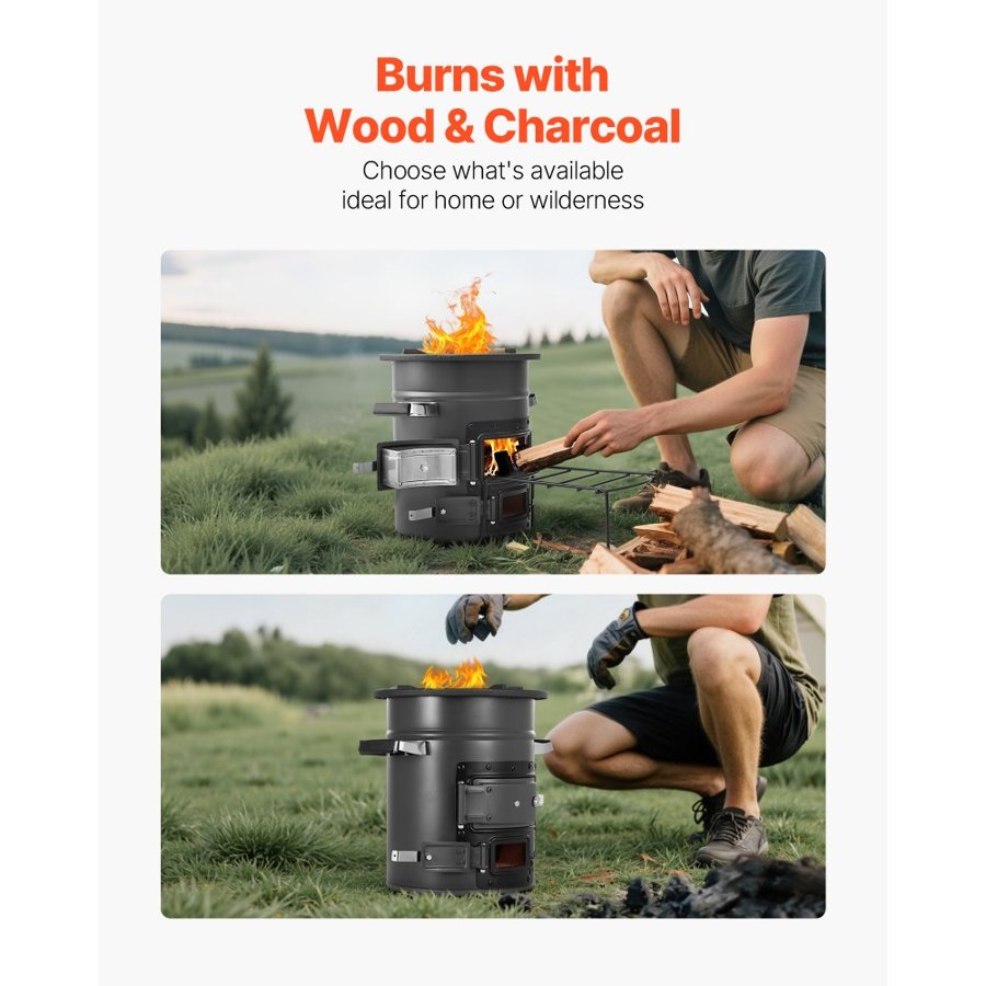 VEVOR Camping Rocket Stove – SPCC Steel, 16.12 lbs