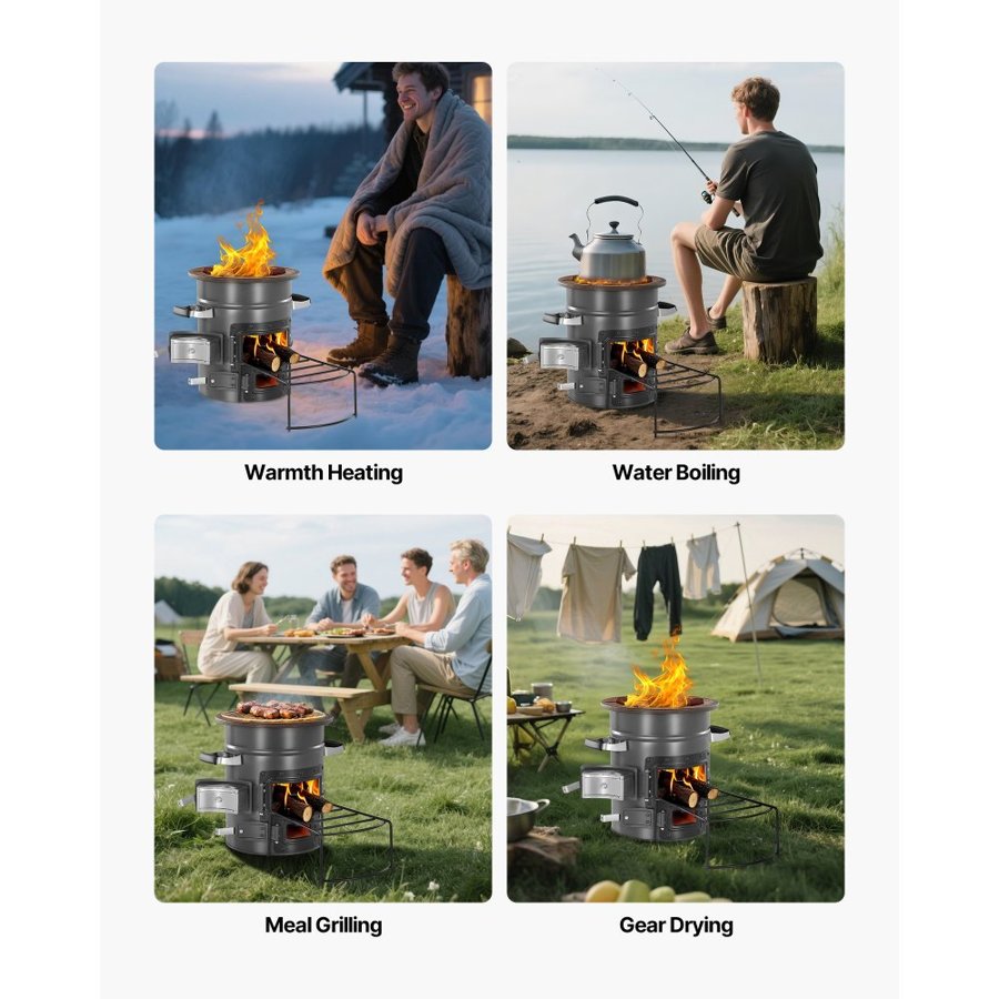 VEVOR Camping Rocket Stove – SPCC Steel, 16.12 lbs