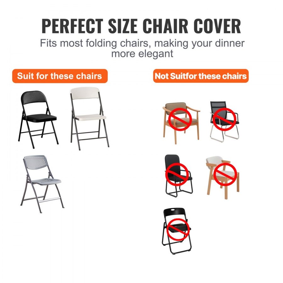 VEVOR Stretch Spandex Folding Chair Covers, Universal Fitted Chair Cover, Removable Washable Protective Slipcovers, for Wedding, Holiday, Banquet, Party, Celebration, Dining (100PCS Black)