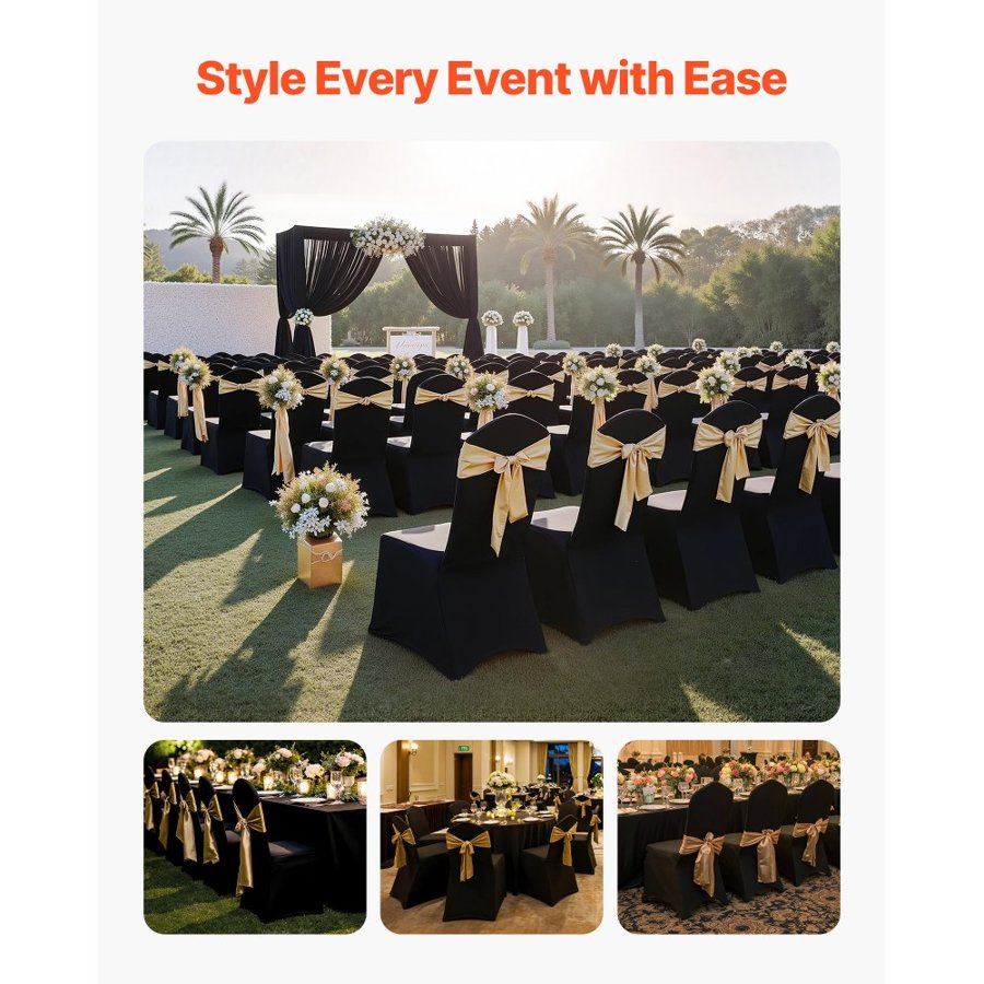 VEVOR 100 Black Spandex Chair Covers – Stretch Fit, 37.4 in.