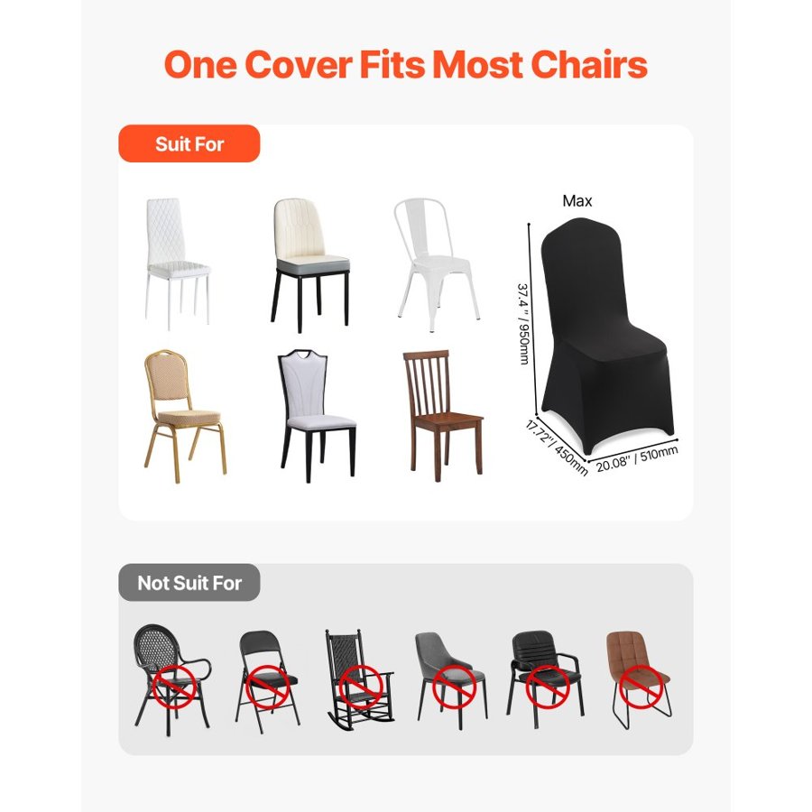 VEVOR 100 Black Spandex Chair Covers – Stretch Fit, 37.4 in.