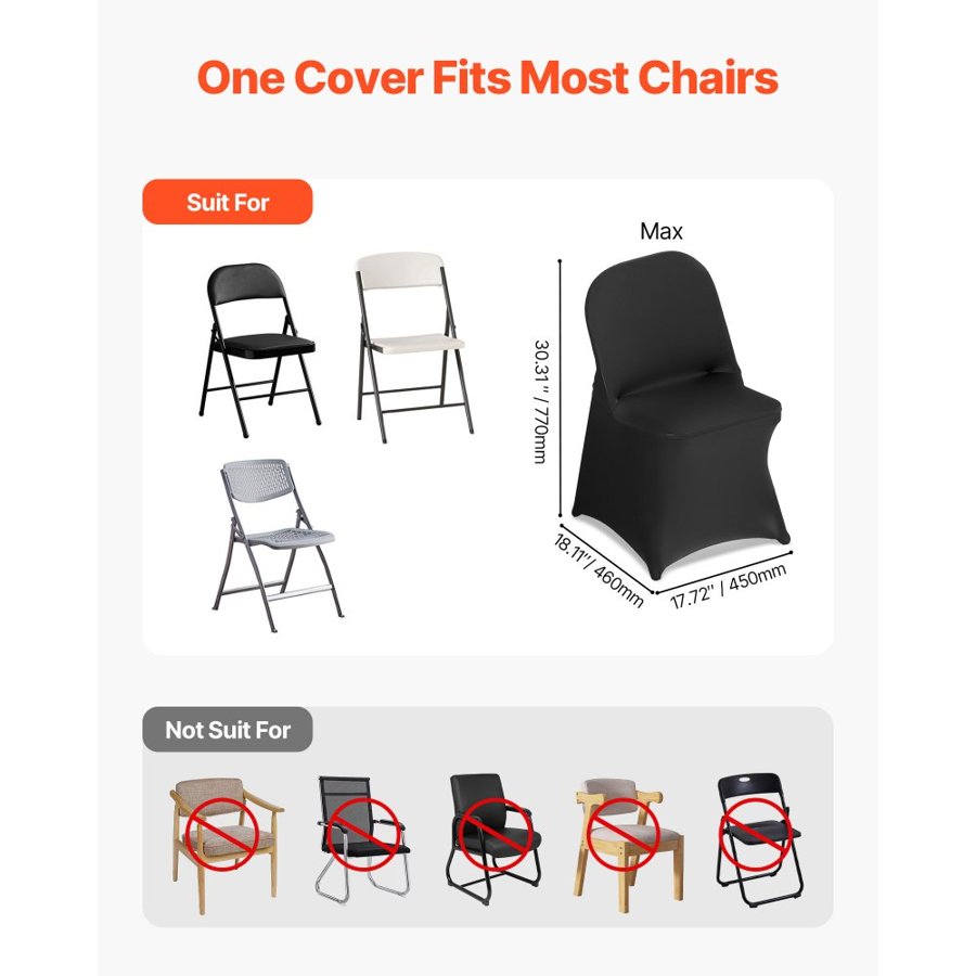 VEVOR Black Spandex Chair Covers – 150 Pcs Stretch Set