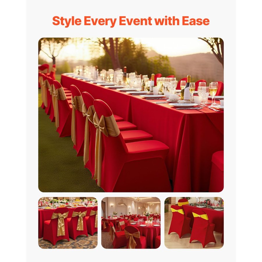 VEVOR 50 Pcs Red Chair Covers, Polyester Spandex Chair Cover, Stretch Slipcovers for Wedding Party Dining Banquet Flat-Front Chair Covers, Fits Chair Measures up to 17.72 x 18.11 x 30.31 inch