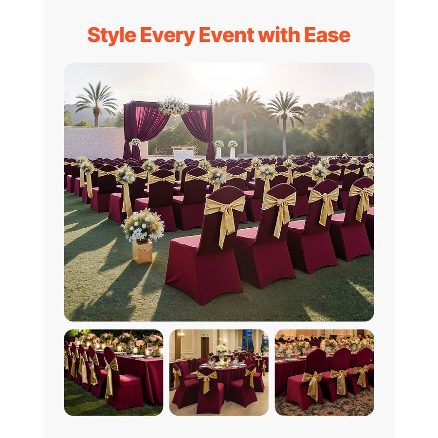 VEVOR 50 Pcs Burgundy Chair Covers, Polyester Spandex Chair Cover, Stretch Slipcovers for Wedding Party Dining Banquet Flat-Front Chair Covers, Fits Chair Measures up to 20.08 x 17.72 x 37.4 inch