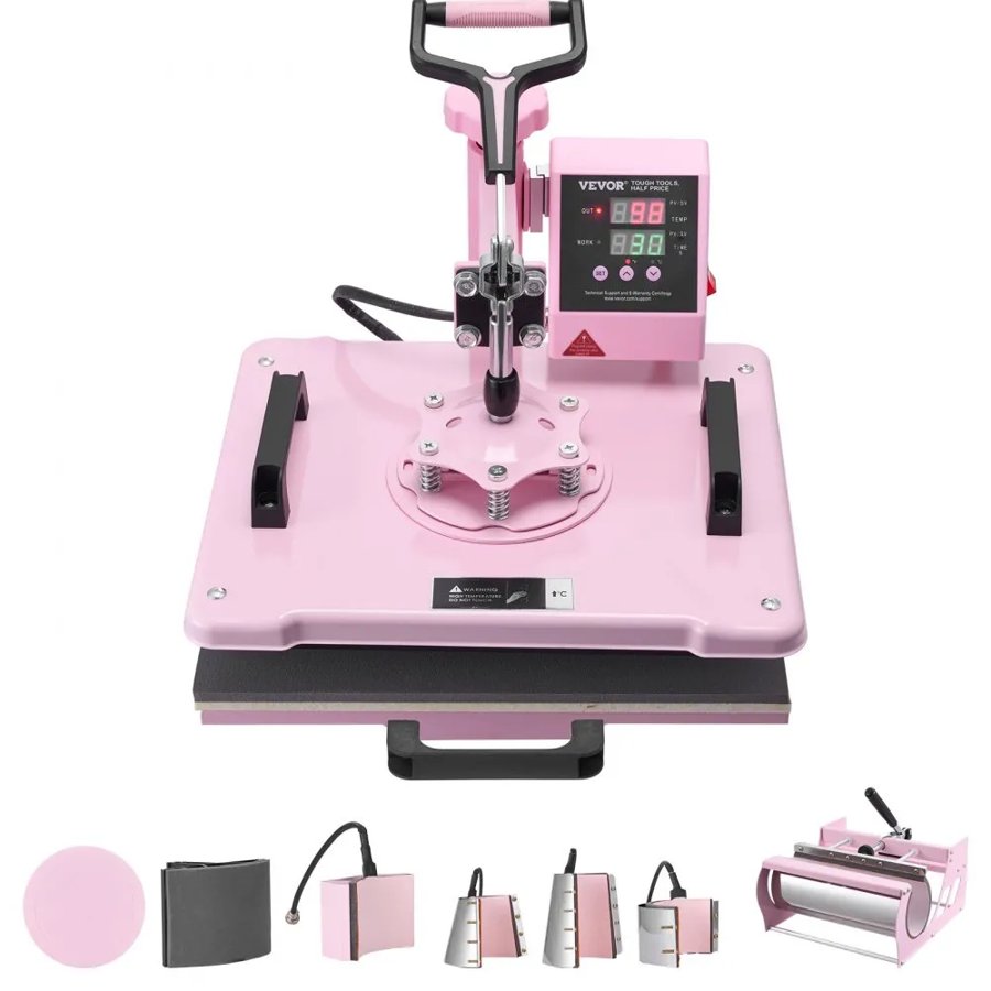 VEVOR Heat Press Machine 30.5x38.1 cm 8 in 1 with 850.5 g Tumbler Press T-Shirts Pink