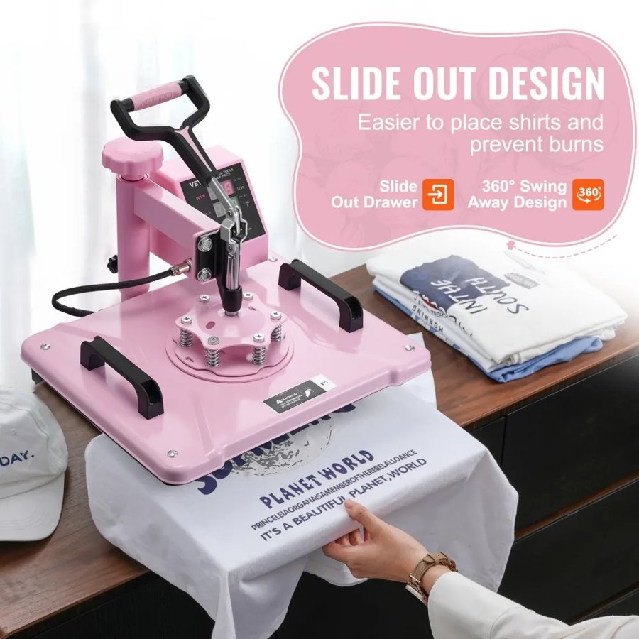 VEVOR Heat Press Machine 30.5x38.1 cm 8 in 1 with 850.5 g Tumbler Press T-Shirts Pink
