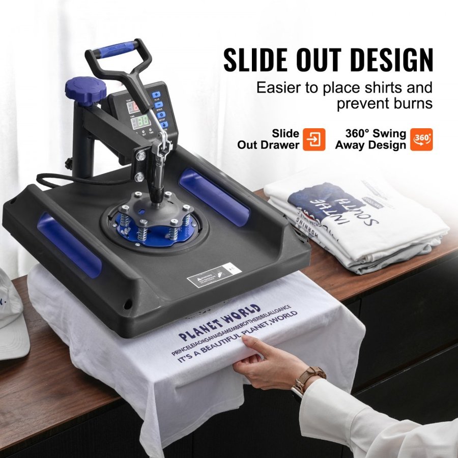VEVOR 8 in 1 Heat Press Machine 38x38 cm 850.5 g Tumbler Press T-Shirts Black+Blue