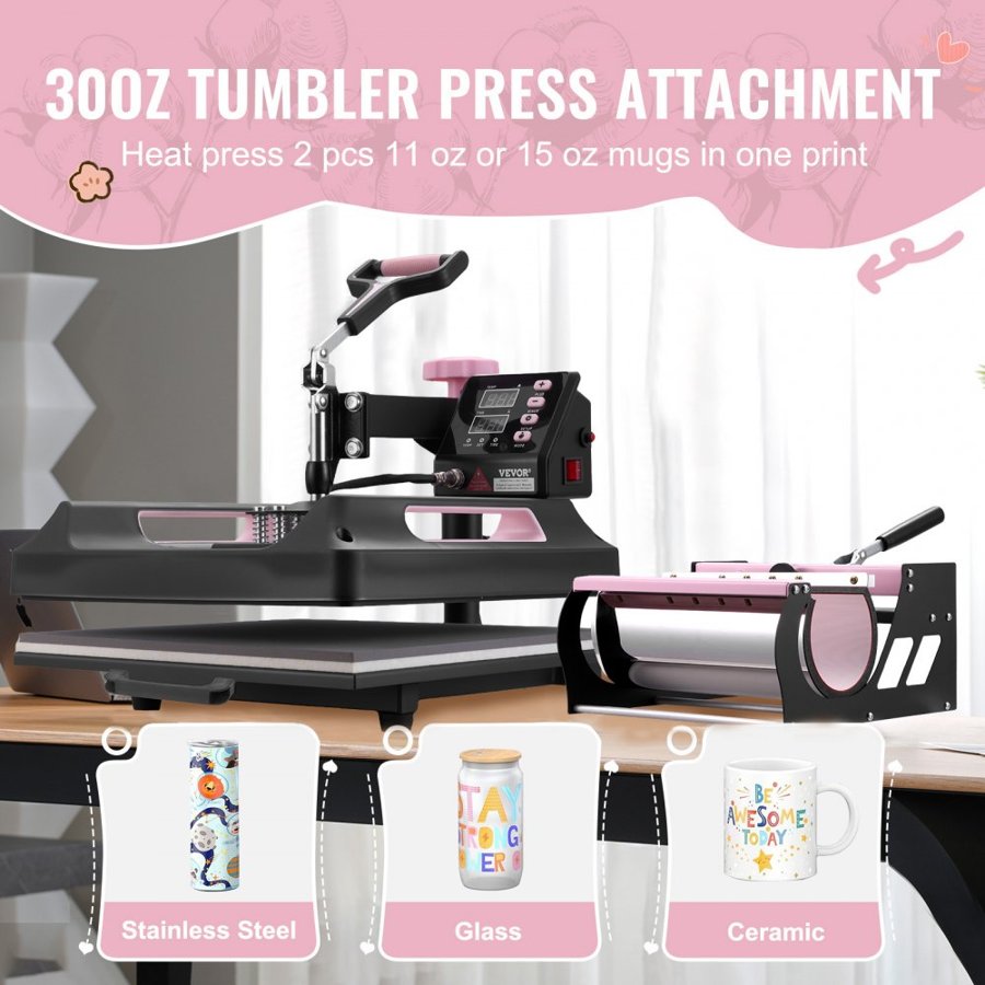 VEVOR 8 in 1 Heat Press Machine 38x38 cm 850.5 g Tumbler Press T-Shirts Black