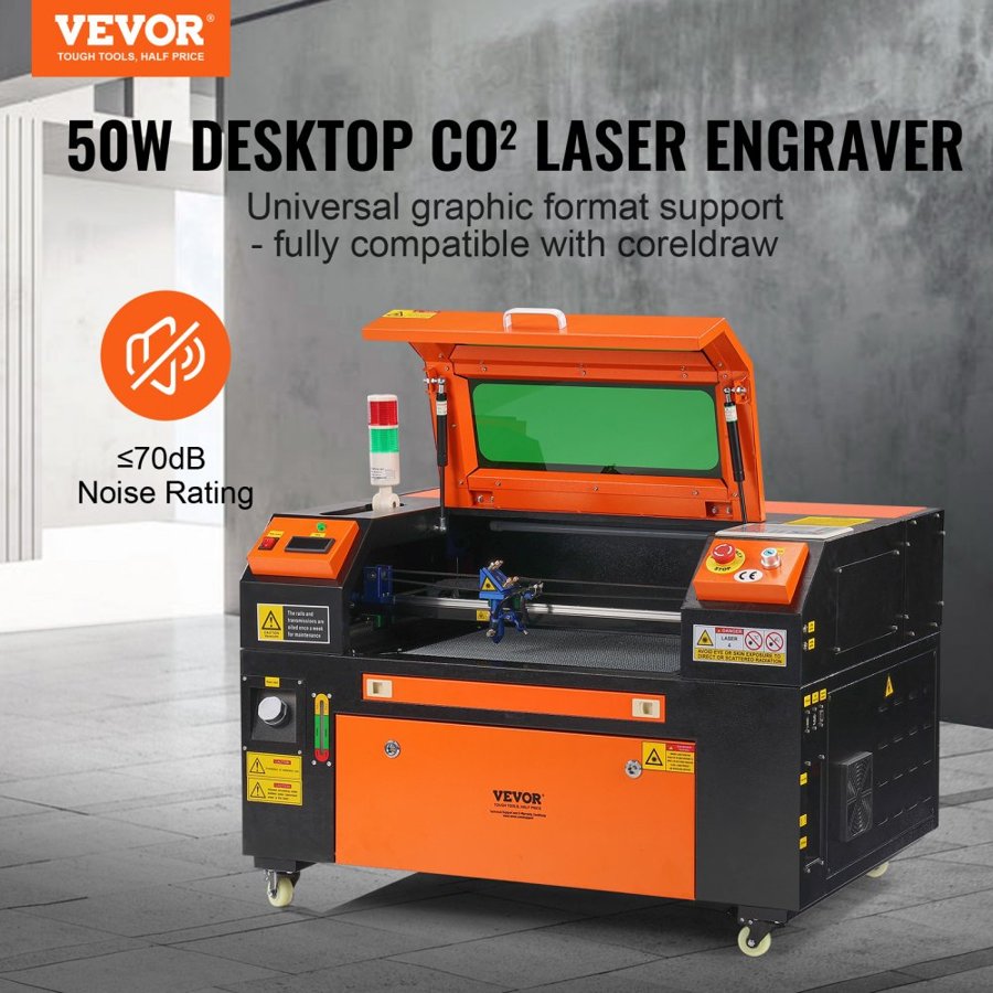 VEVOR 50W CO2 Laser Engraver, 30 x 51 cm(12 x 20 in), 500 mm/s(19.7 IPS) Laser Cutter Machine with 2-Way Pass Air Assist, Compatible with LightBurn, CorelDRAW, AutoCAD, Windows, Mac OS, Linux, for Wood Acrylic Fabric More