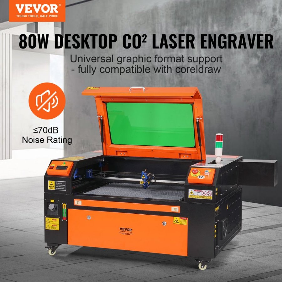 VEVOR 80W CO2 Laser Engraver, 51 x 71 cm(20 x 28 in), 500 mm/s(19.7 IPS) Laser Cutter Machine with 2-Way Pass Air Assist, Compatible with LightBurn, CorelDRAW, AutoCAD, Windows, Mac OS, Linux, for Wood Acrylic Fabric More