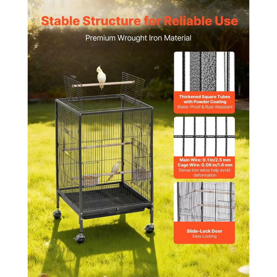 VEVOR Bird Cage for Small Birds – 18" x 18" x 30", 0.4-Inch