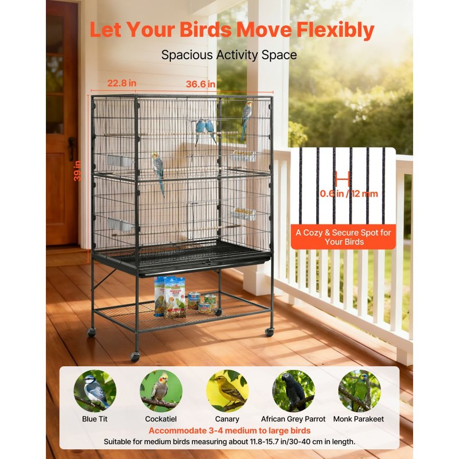 VEVOR Flight Bird Cage – 36.6 x 22.8 x 59.5 Inch, Flat Top
