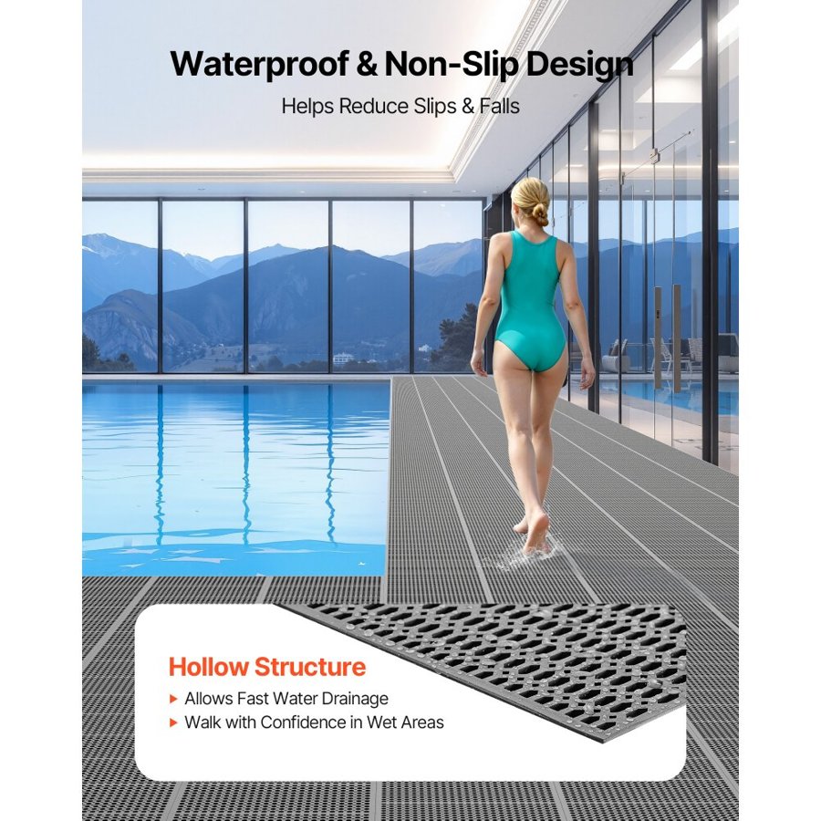 VEVOR Drainage Floor Mat – 3×50 ft, PVC Hollow Roll, Black
