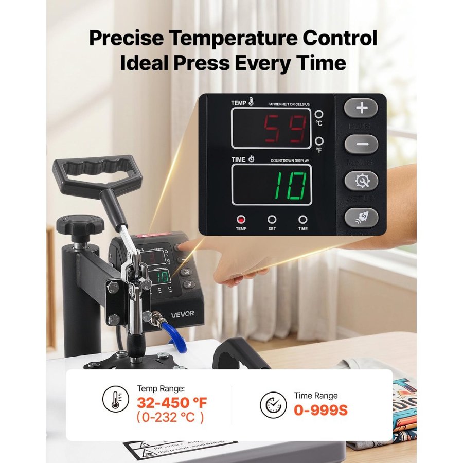 VEVOR 8 in 1 Heat Press Machine – 38x38cm, 1250W Combo