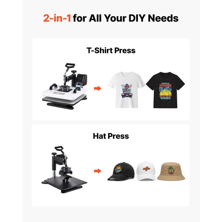 VEVOR 2 in 1 Heat Press Machine – 15x15 in, 360° Swing