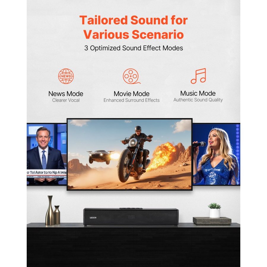 VEVOR Sound Bar for Smart TV, 2.0 Channel, 450 mm Compact Soundbar TV Speakers for Projector, Bluetooth AUX Connection, Remote Control, Easy Setup, 80W Surround Sound System for PC Home Theater Audio