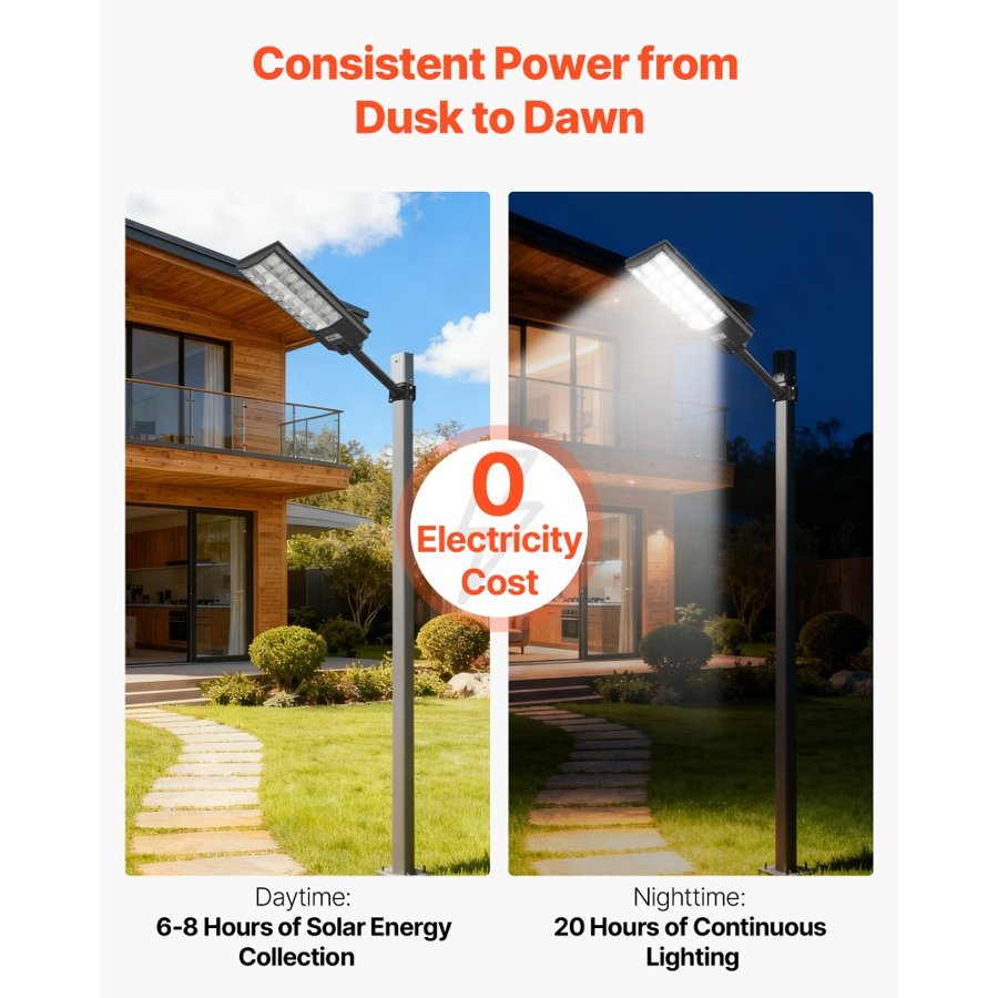 VEVOR 8000W Solar Street Lights Outdoor, 450000LM, Commercial Parking Lot Lights Dusk to Dawn, LED Flood Security Lamp with Motion Sensor, IP65 Waterproof Outdoor Lighting, for Driveway Yard, 3 Pack