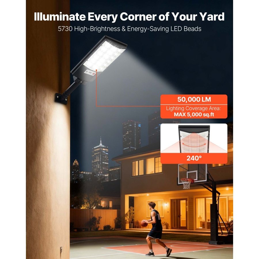 VEVOR 500W Solar Street Lights – 4 Pack, 50000LM