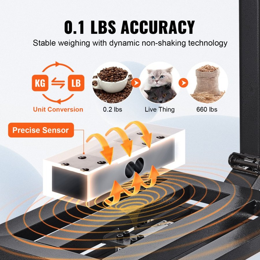 VEVOR Computing Digital Platform Scale, 300 kg Load, 50 g High Accuracy, Electronic Floor Scale with LB/KG, Tare, Price Calculator, AC/DC Power Supply, Fit for Luggage, Shipping, Packages, Postage