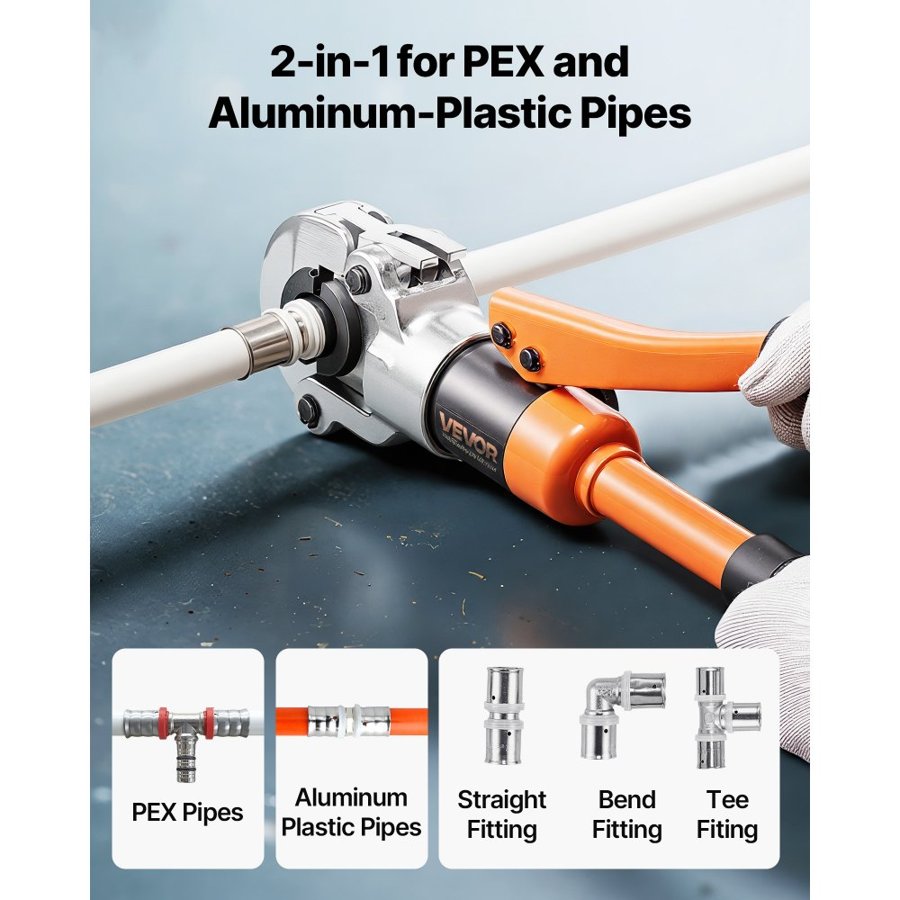 VEVOR Hydraulic Pipe Crimping Tool, PEX & Aluminum-Plastic Tube Fittings Crimper with TH16 TH20 TH26 TH32 Jaws & Carrying Case, Press Crimper Tool Kit for Plumbing Repairs & Installations