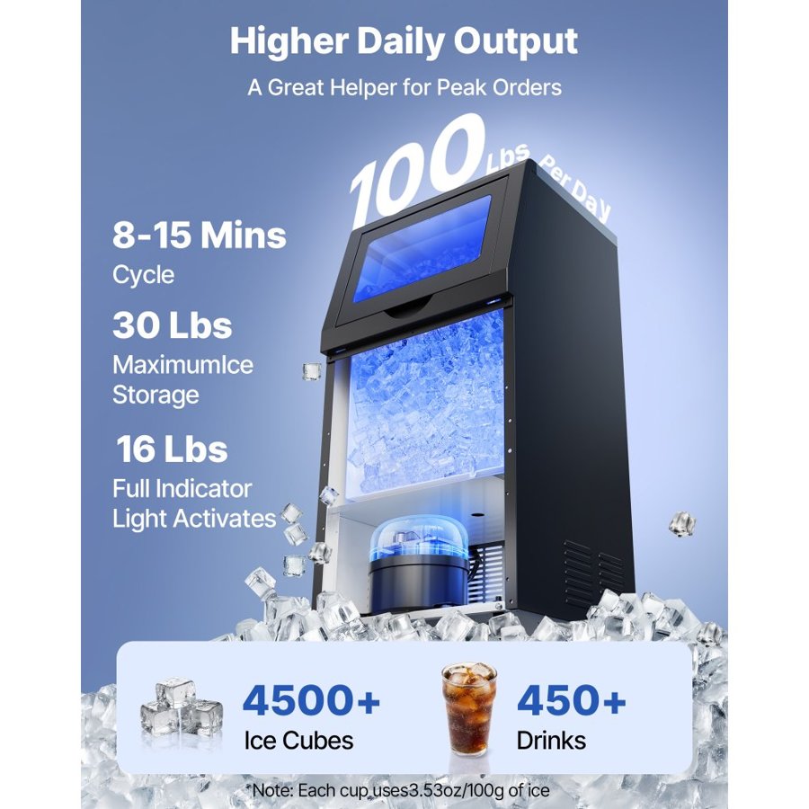 VEVOR 45kg/24h Commercial Ice Maker Machine – 14kg Storage