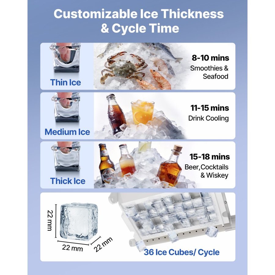 VEVOR 45kg/24h Commercial Ice Maker Machine – 14kg Storage