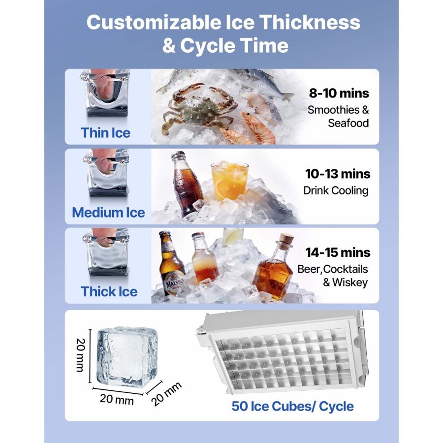 VEVOR Commercial Ice Maker Machine, 59 kg/24h with 14 kg Storage Capacity, Built-in/Freestanding/Under Counter, Stainless Steel Ice Maker with LED Display & Self-Cleaning, for Home Bar Restaurant