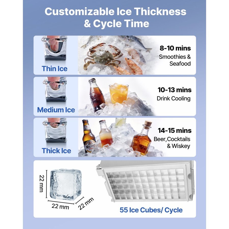 VEVOR Commercial Ice Maker Machine, 73 kg/24h with 14 kg Storage Capacity, Built-in/Freestanding/Under Counter, Stainless Steel Ice Maker with LED Display & Self-Cleaning, for Home Bar Restaurant