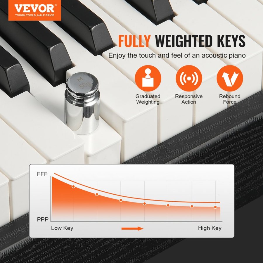 VEVOR Weighted Digital Piano, 88 Key Fully Weighted Keys, Electric Piano Dual Keyboard & Speakers Simple Cabinet Bracket with Headphone 200 Tones & Rhythms, Support Bluetooth/USB/MIDI, for Beginners