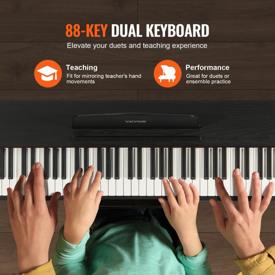 VEVOR Weighted Digital Piano, 88 Key Fully Weighted Keys, Electric Piano Dual Keyboard & Speakers Simple Cabinet Bracket with Headphone 200 Tones & Rhythms, Support Bluetooth/USB/MIDI, for Beginners