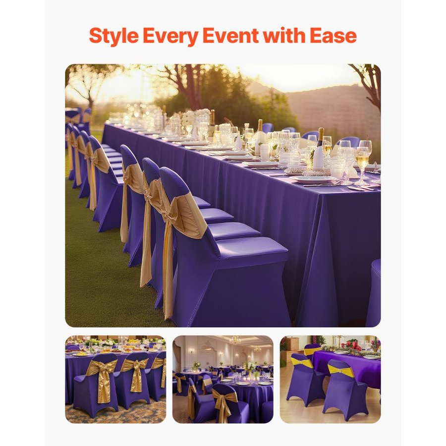 VEVOR 50 Pcs Purple Chair Covers, Polyester Spandex Chair Cover, Stretch Slipcovers for Wedding Party Dining Banquet Flat-Front Chair Covers, Fits Chair Measures up to 17.72 x 18.11 x 30.31 inch