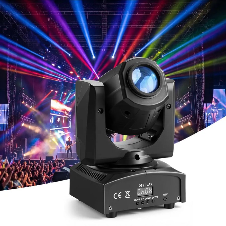 VEVOR LED Moving Head Light, 30W RGB Stage Light DJ Lighting Black 1 Pack, Spotlight for Weddings, Parties, Events, Live Show, 8 Gobos & 8 Color, 540° Pan & 270° Tilt, DMX Control, Sound Activated
