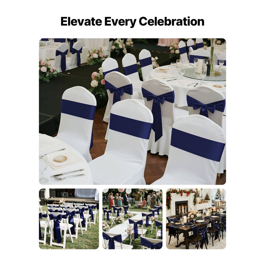 VEVOR Satin Chair Sashes – 7×108" Ribbon, 50 Pcs, Navy Blue