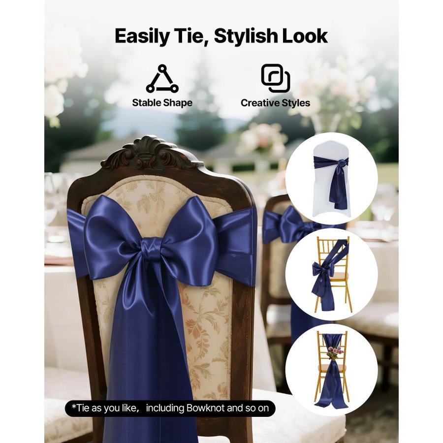 VEVOR Satin Chair Sashes – 7×108" Ribbon, 50 Pcs, Navy Blue
