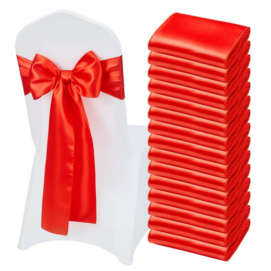 VEVOR Red Chair Sashes – 7x108" Satin Bows, 50 Pack