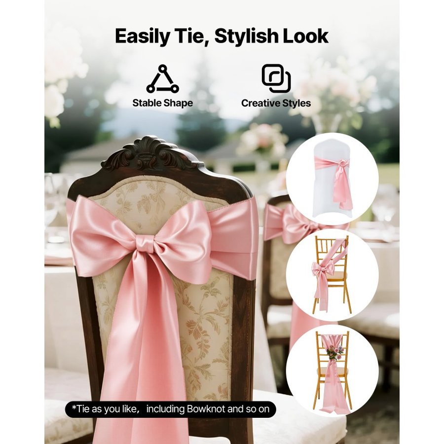 VEVOR Rose Gold Chair Sash – 7 x 108 in, 100 pcs, Satin