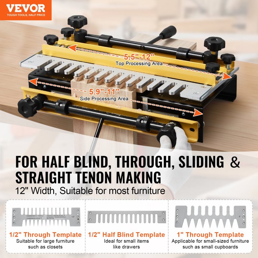 VEVOR Dovetail Jig, 12 in Width, Dove Tailing Router Jigs with 4 Router Bits & 5 Templates, Precise Alignment Dove Tail Jig, Mortise and Tenon Woodworking Tools for Furniture & Wood Cabinet Making