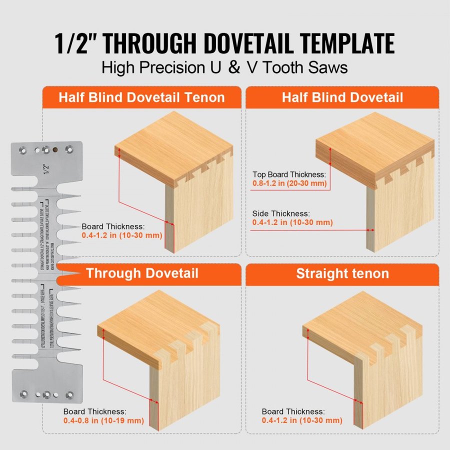 VEVOR Dovetail Jig, 12 in Width, Dove Tailing Router Jigs with 4 Router Bits & 5 Templates, Precise Alignment Dove Tail Jig, Mortise and Tenon Woodworking Tools for Furniture & Wood Cabinet Making