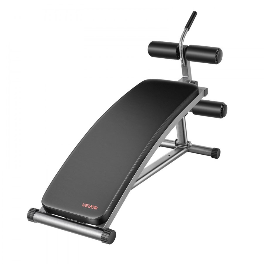 VEVOR Sit Up Bench, Curved Decline Ab Bench with Reverse Crunch Handle, with 6 Adjustable Height Setting, Heavy Duty Steel, 272 Kg Capacity for Home Gym Workouts, Strength Training, Full Body Muscles