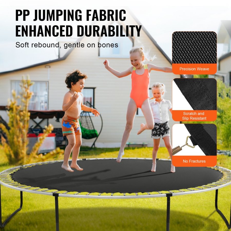 VEVOR Replacement Trampoline Mat, Jumping Mat Fits 12ft Frame, Universal Jumping Mat for 12ft Round Trampoline, Reinforce UV-Resistant Mat with Spring Tool & Durable V-Rings, Fit 5.5" Spring Length