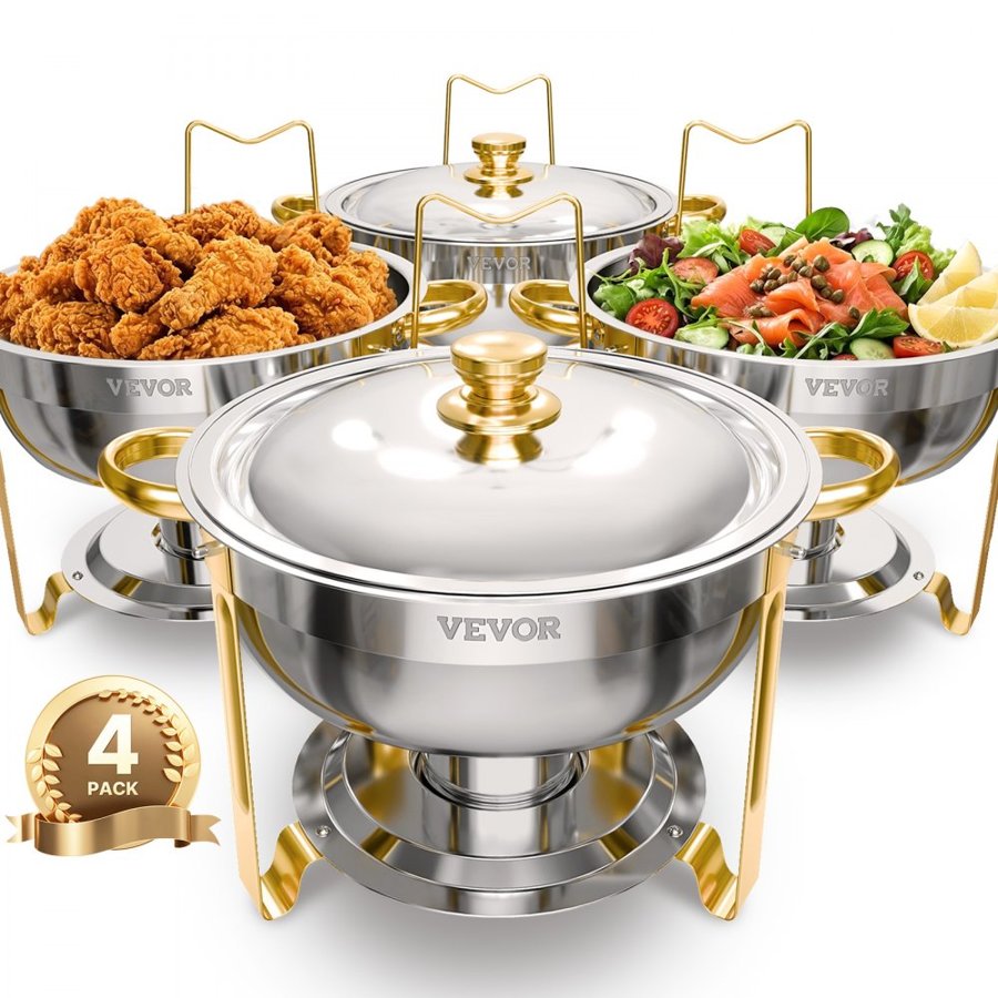 VEVOR Round Gold Chafing Dish – 5QT, 4 Pack, 4 Pans
