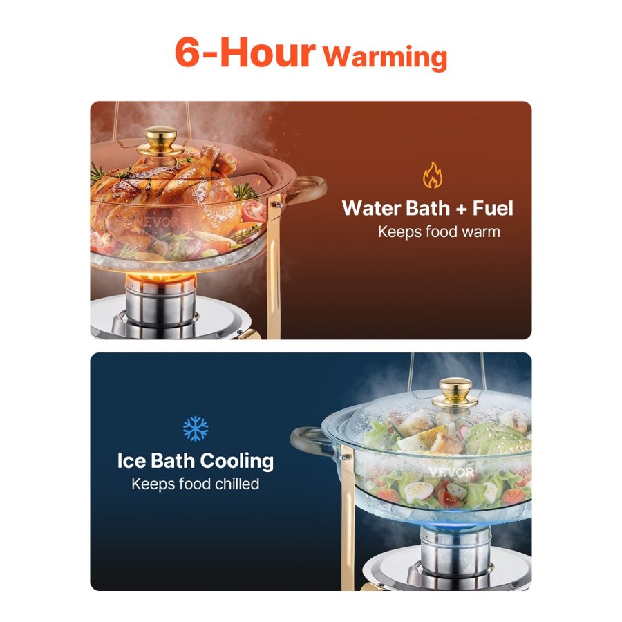 VEVOR Round Gold Chafing Dish – 5QT, 4 Pack, 4 Pans