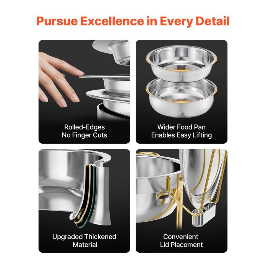 VEVOR Round Gold Chafing Dish – 5QT, 4 Pack, 4 Pans