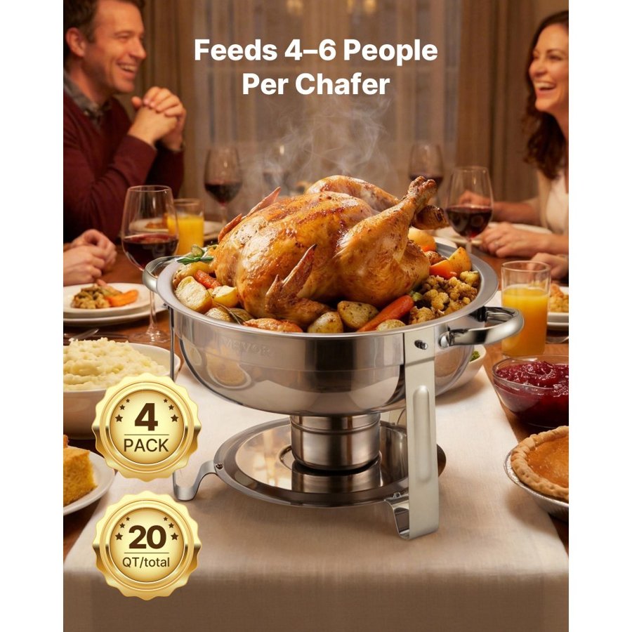 VEVOR Buffet Chafing Dish Set – 5 Qt Capacity, 4 Packs
