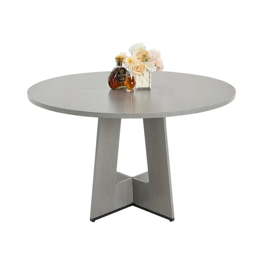 VEVOR Round Dining Table, 47 inch Wood Table for 4-6 Person, Farmhouse Circle Dinner Furniture, Rustic Leisure Tables with Thick Wooden Legs, for Home Kitchen Living Room, Grey (Only Table)