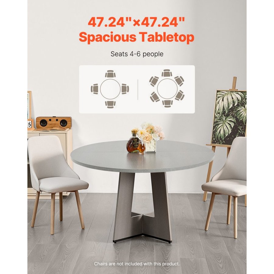VEVOR Round Dining Table, 47 inch Wood Table for 4-6 Person, Farmhouse Circle Dinner Furniture, Rustic Leisure Tables with Thick Wooden Legs, for Home Kitchen Living Room, Grey (Only Table)